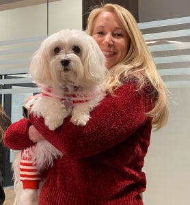 Suzanne and pup decked out for the holidays at NAVC office